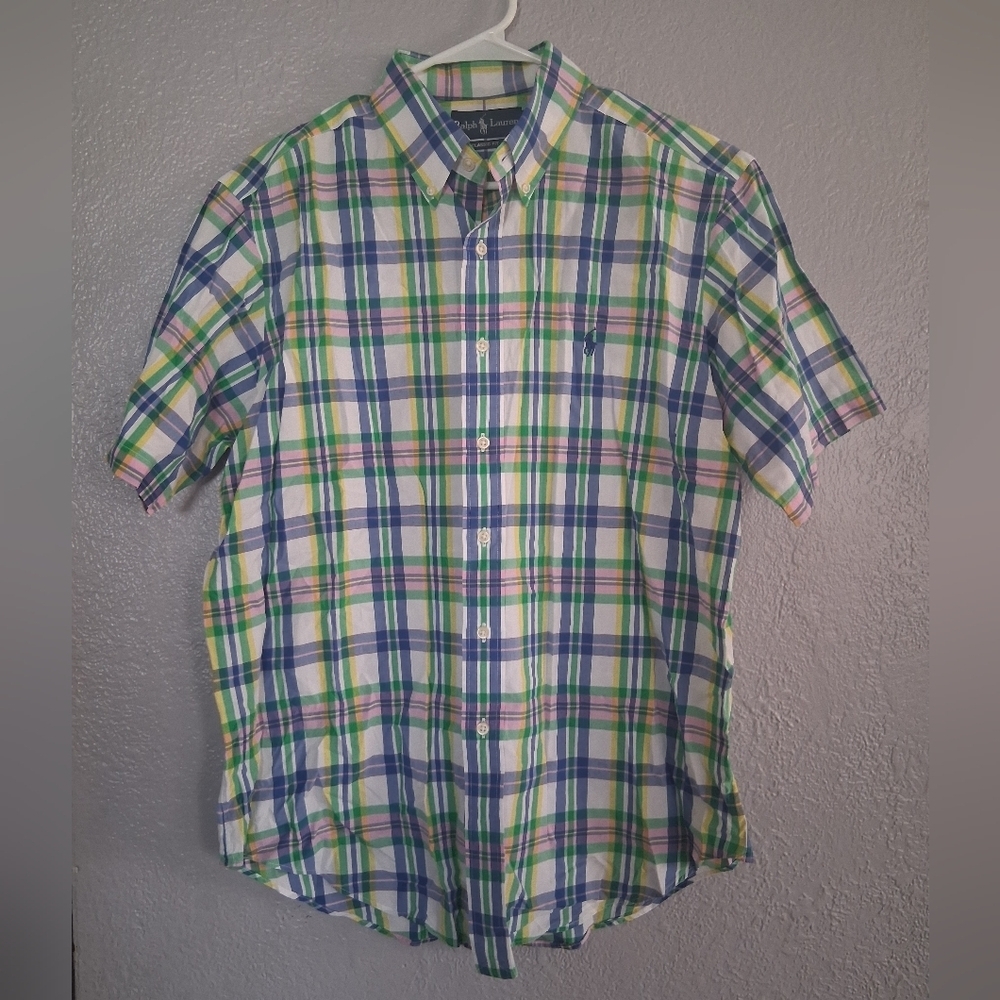 Ralph Lauren Classic Fit Short Sleeve Plaid Button Down Easter Spring L